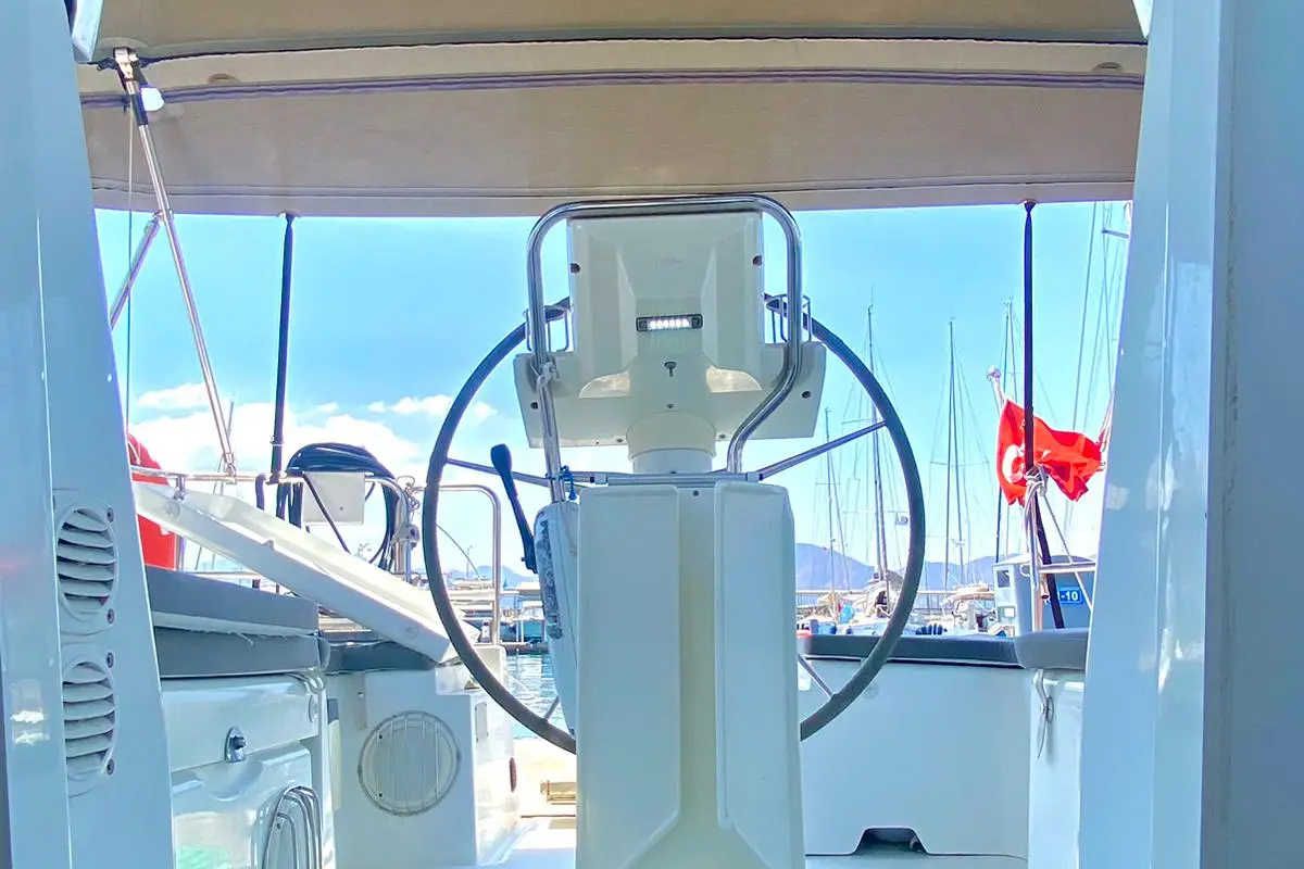 Cockpit of Smyrna, a Beneteau Oceanis 34 sailboat at Marmaris, Turkey