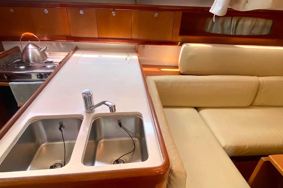 Galley of Smyrna, a Beneteau Oceanis 34 sailboat at Marmaris, Turkey