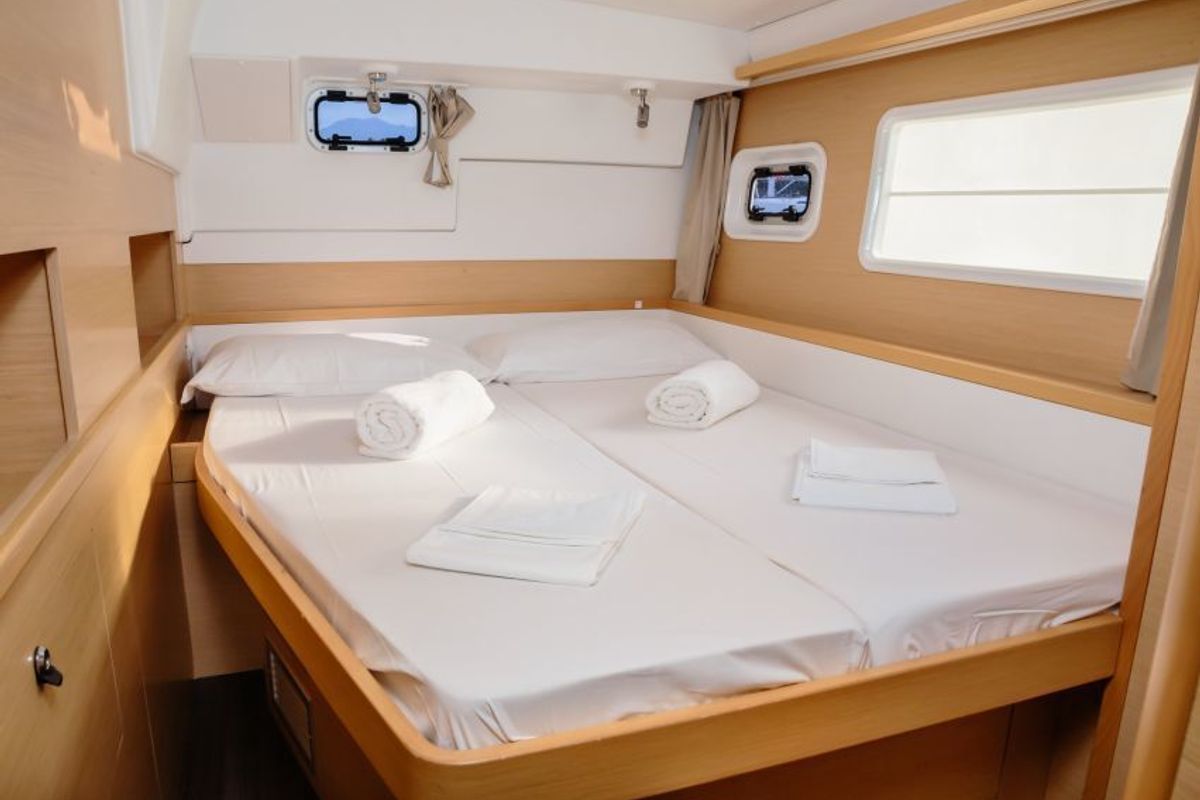 Cabin on Auster, a Lagoon 400 S2 catamaran at Punta Ala, Italy