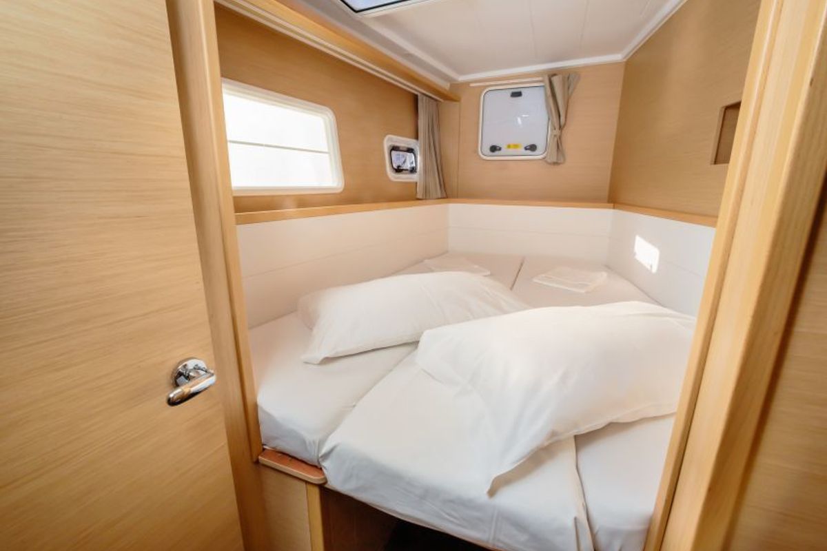 Cabin on Auster, a Lagoon 400 S2 catamaran at Punta Ala, Italy