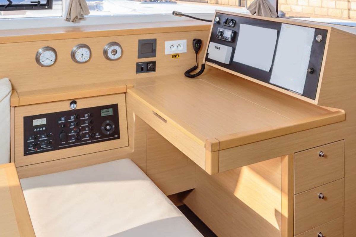 Salon of Auster, a Lagoon 400 S2 catamaran at Punta Ala, Italy