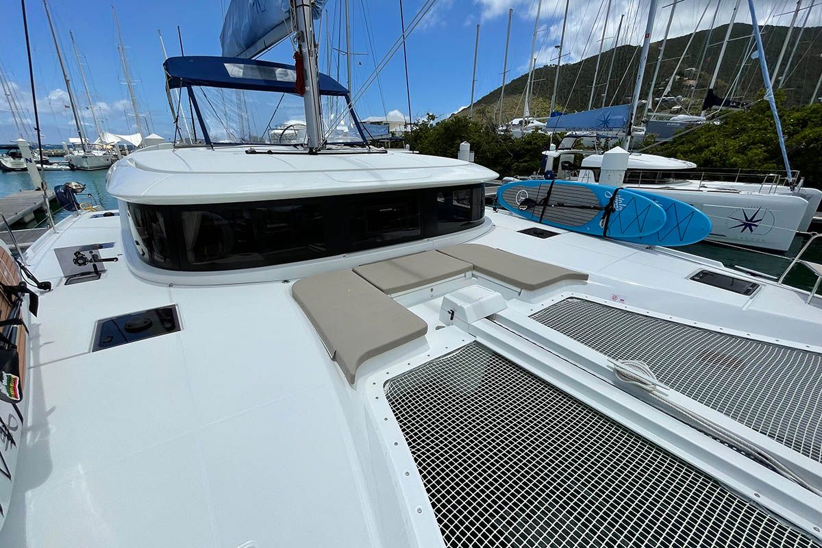 Deck of No Regrets, a Lagoon 46 catamaran at Athens, Greece