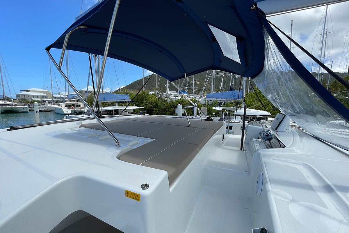 Deck of No Regrets, a Lagoon 46 catamaran at Athens, Greece