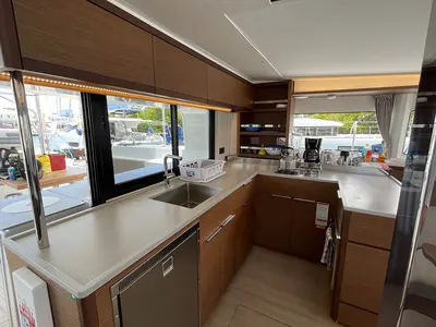 Galley of No Regrets, a Lagoon 46 catamaran at Athens, Greece