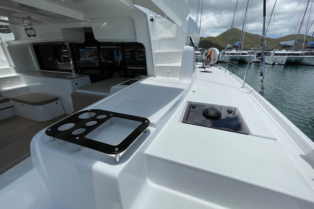 Deck of No Regrets, a Lagoon 46 catamaran at Athens, Greece