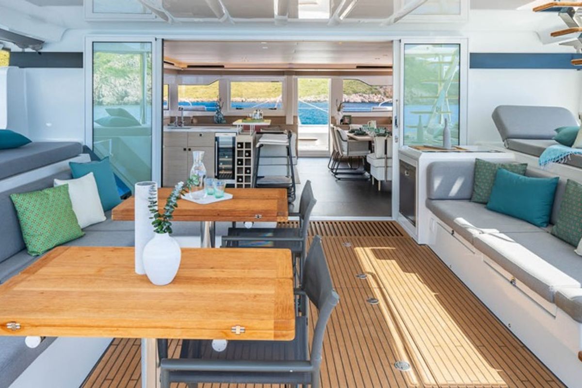 Salon of Montecristo - FIRST CLASS, a Lagoon 60 catamaran at Olbia, Italy