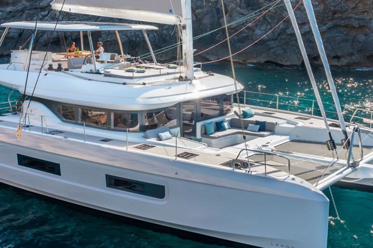 Exterior view of Montecristo - FIRST CLASS, a Lagoon 60 catamaran at Olbia, Italy