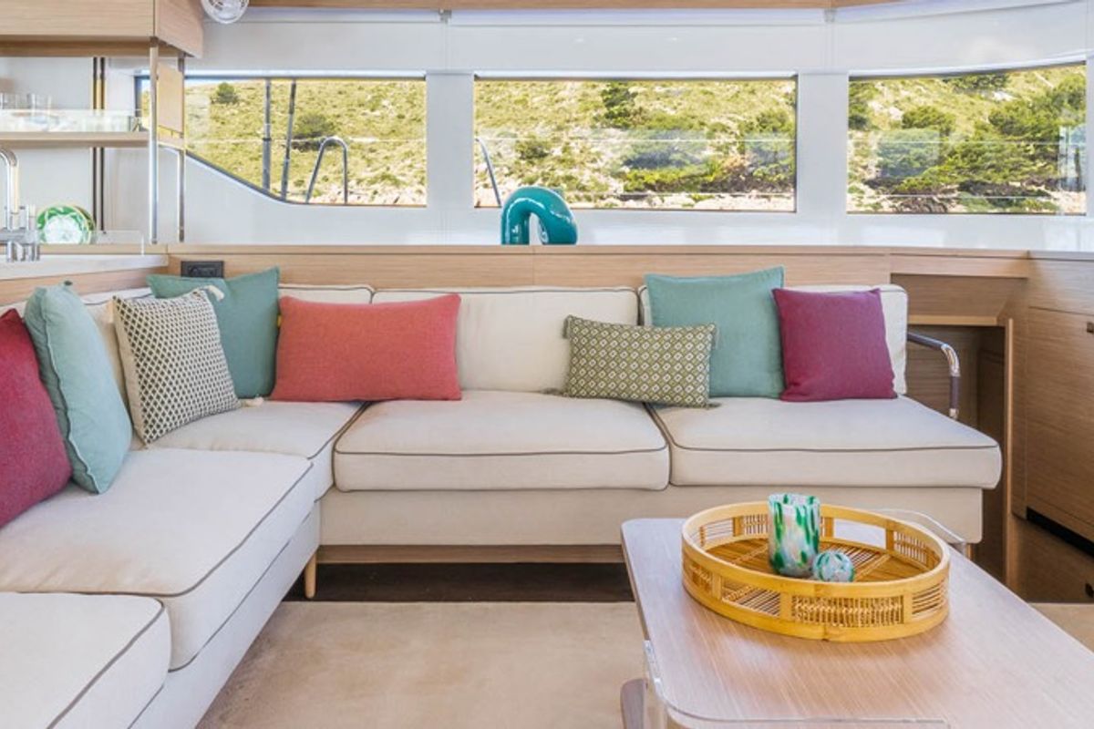 Salon of Montecristo - FIRST CLASS, a Lagoon 60 catamaran at Olbia, Italy