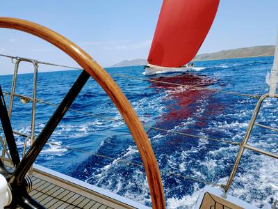 Deck of Artemis, a X-Yachts X4⁶ sailboat at Lavreotiki Municipal Unit, Greece