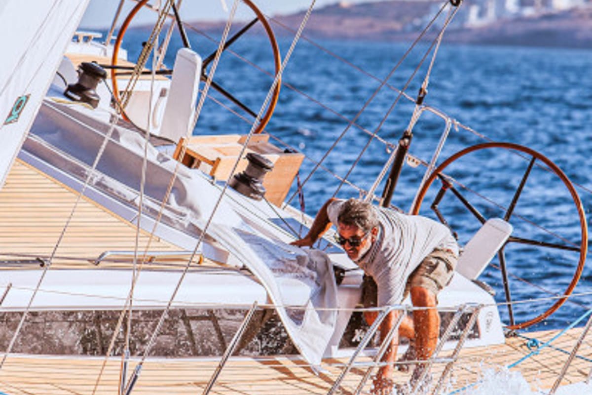 Deck of Artemis, a X-Yachts X4⁶ sailboat at Lavreotiki Municipal Unit, Greece