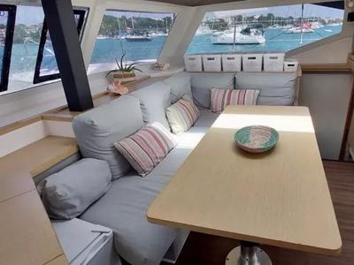 Salon of Aqua Panda, a Fountaine Pajot Lucia 40 catamaran at Road Town, British Virgin Islands