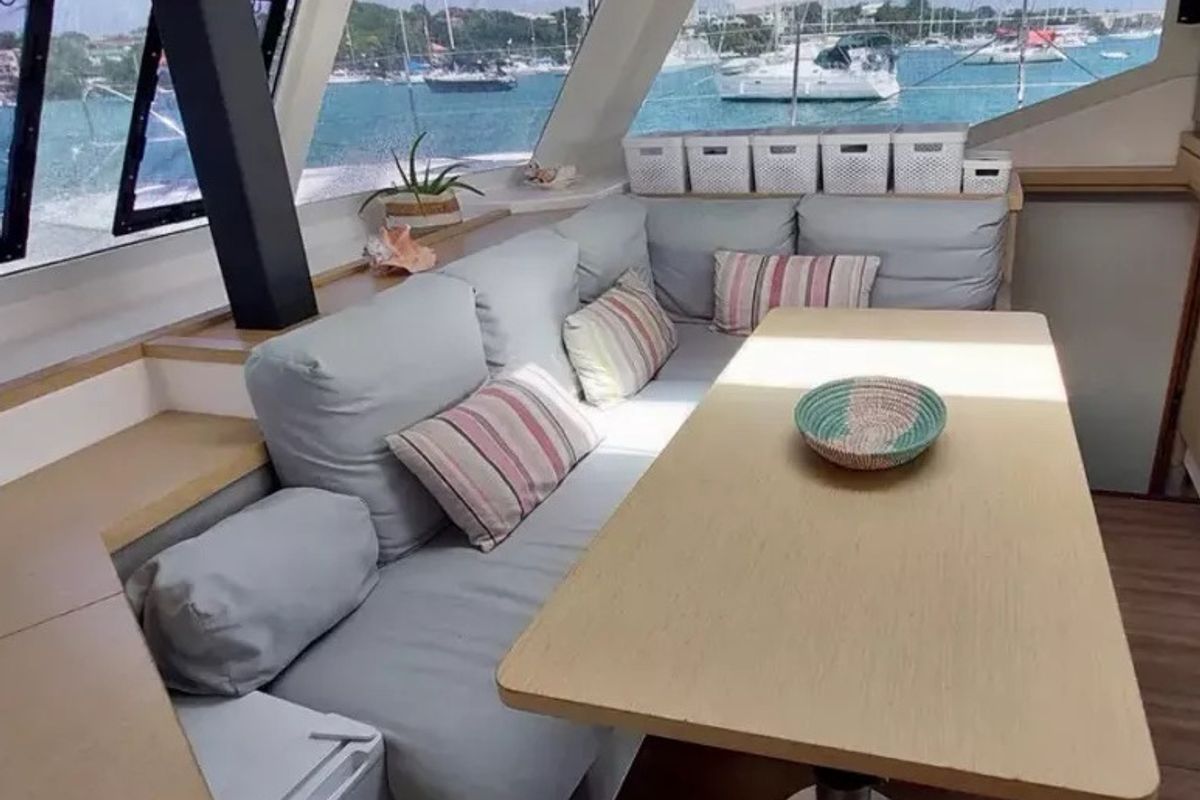 Salon of Aqua Panda, a Fountaine Pajot Lucia 40 catamaran at Road Town, British Virgin Islands