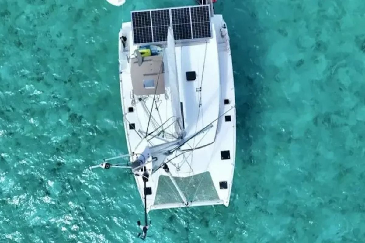 Exterior view of Aqua Panda, a Fountaine Pajot Lucia 40 catamaran at Road Town, British Virgin Islands