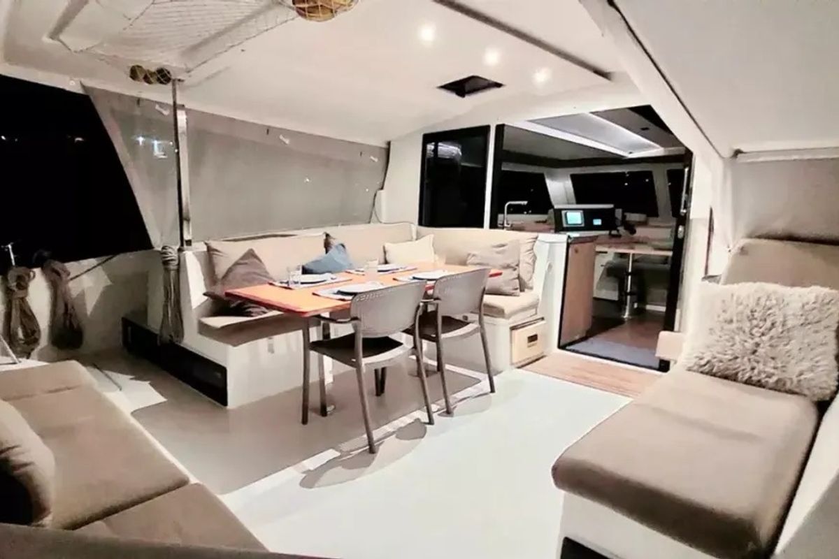 Salon of Aqua Panda, a Fountaine Pajot Lucia 40 catamaran at Road Town, British Virgin Islands