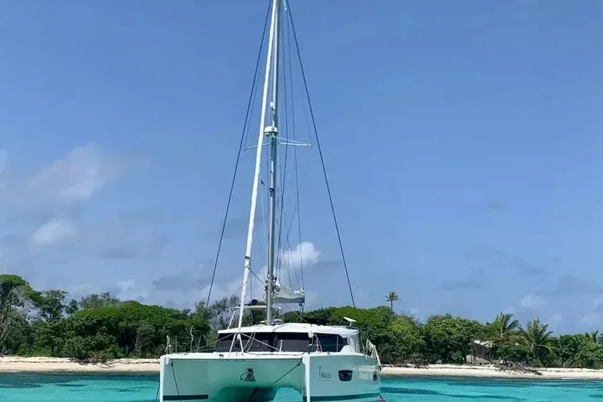 Exterior view of Aqua Panda, a Fountaine Pajot Lucia 40 catamaran at Road Town, British Virgin Islands
