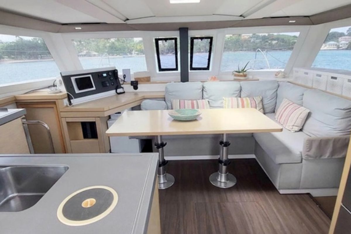 Salon of Aqua Panda, a Fountaine Pajot Lucia 40 catamaran at Road Town, British Virgin Islands