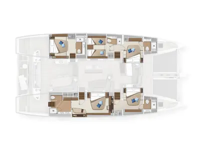 Floor plan of SAILUXE - Aura, a Lagoon Sixty 5 catamaran at Capo d'Orlando, Italy