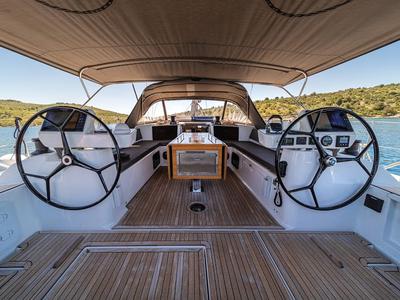 Cockpit of Barmaley, a Dufour 56 Exclusive sailboat at Primošten, Croatia