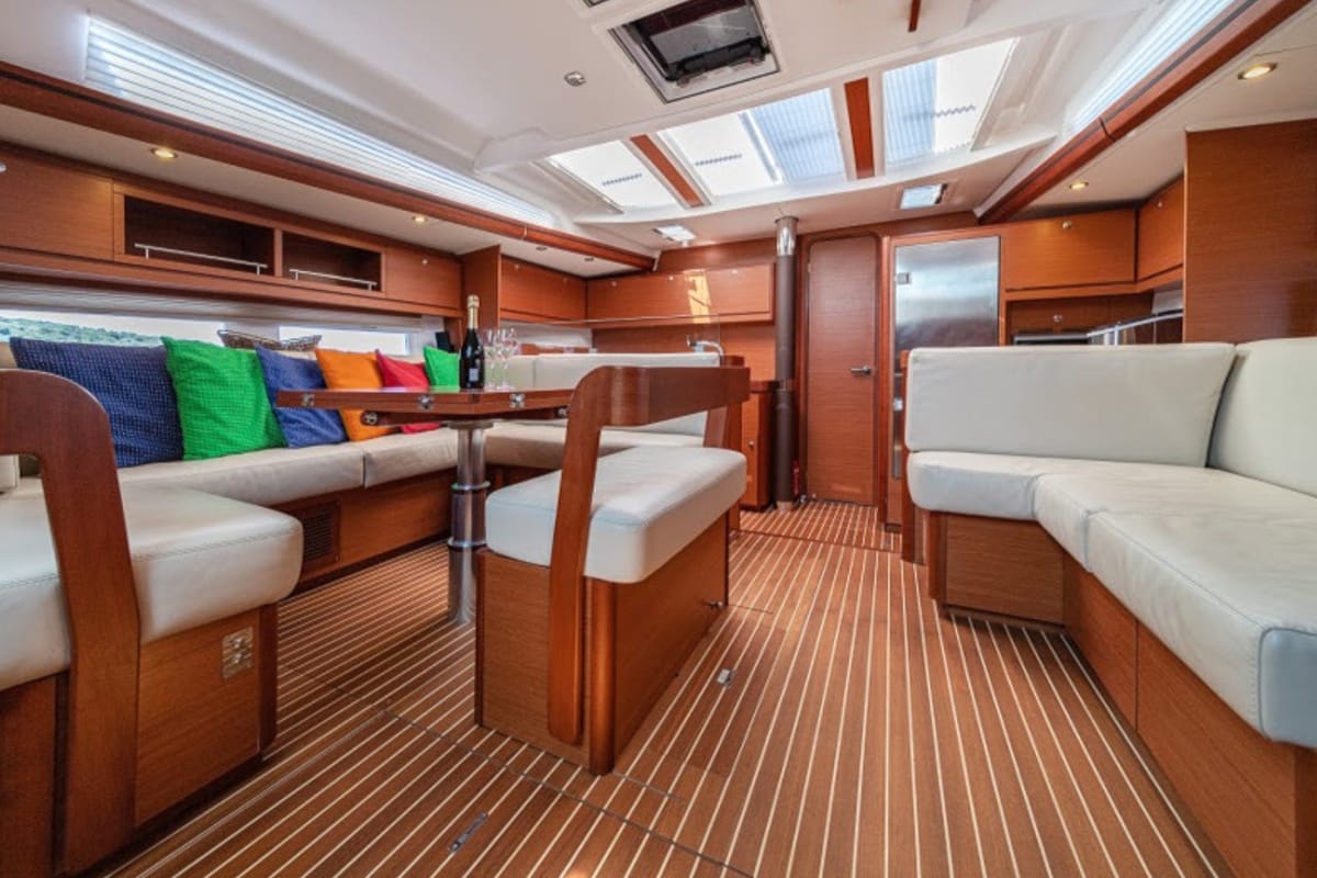 Salon of Barmaley, a Dufour 56 Exclusive sailboat at Primošten, Croatia