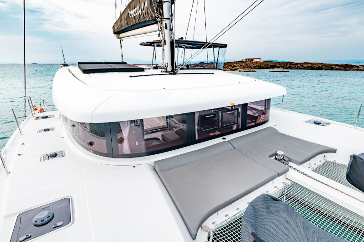 Deck of Beauty L A/C-GEN-WATER MAKER-SOLAR-ELEC.WC, a Lagoon 42 catamaran at Athens, Greece
