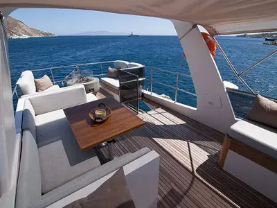 Cockpit of Maiora, a Gulet Motoryacht yacht at Mykonos, Greece