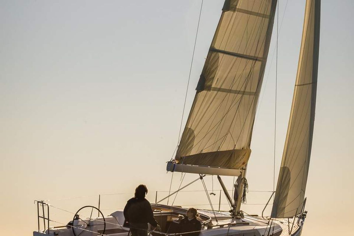 Exterior view of Dudu, a Dufour 310 GL sailboat at Heiligenhafen, Germany