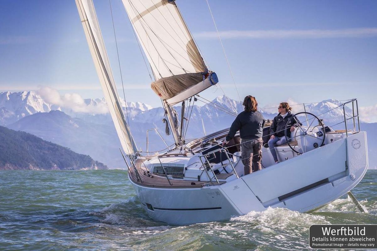 Exterior view of Dudu, a Dufour 310 GL sailboat at Heiligenhafen, Germany