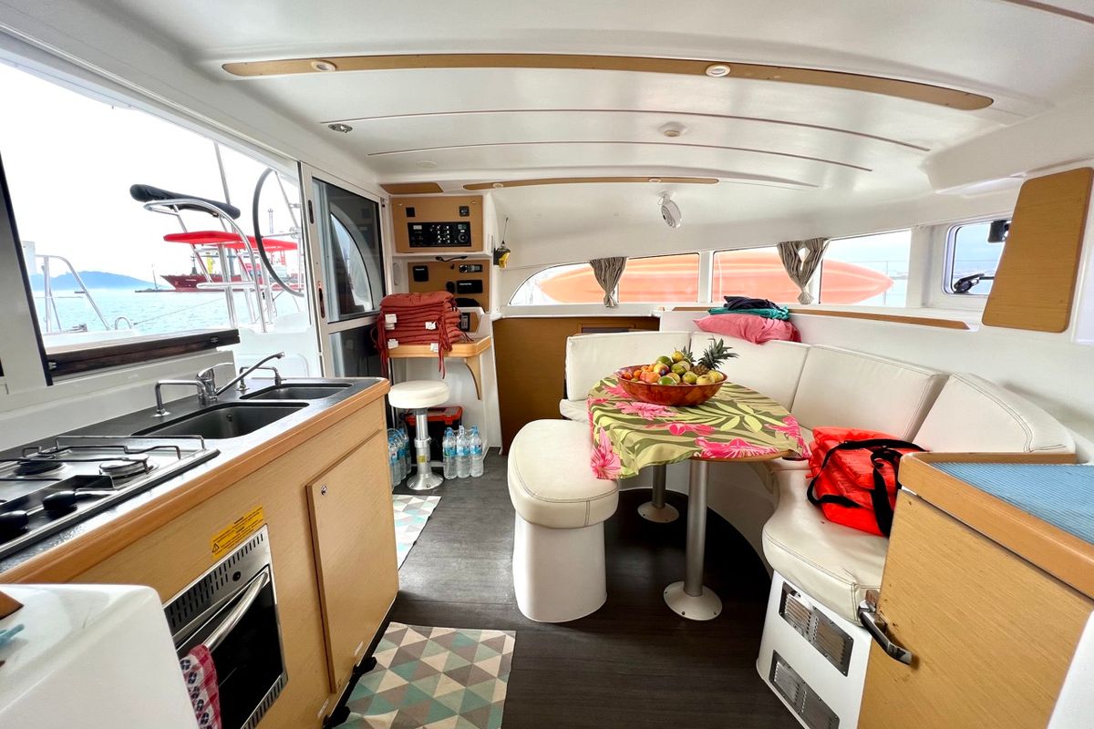 Galley of Poe Vai, a Lagoon 380 S2 catamaran at Papeete, France