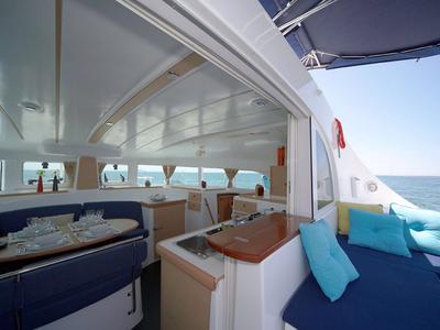 Salon of Poe Vai, a Lagoon 380 S2 catamaran at Papeete, France