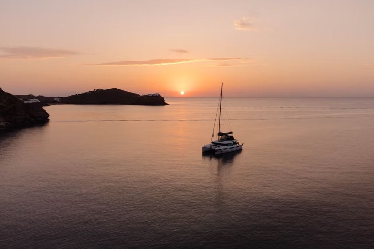 Exterior view of Navya, a Lagoon 51 catamaran at Municipal Unit of Lefkada, Greece
