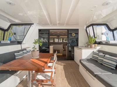 Deck of Navya, a Lagoon 51 catamaran at Municipal Unit of Lefkada, Greece