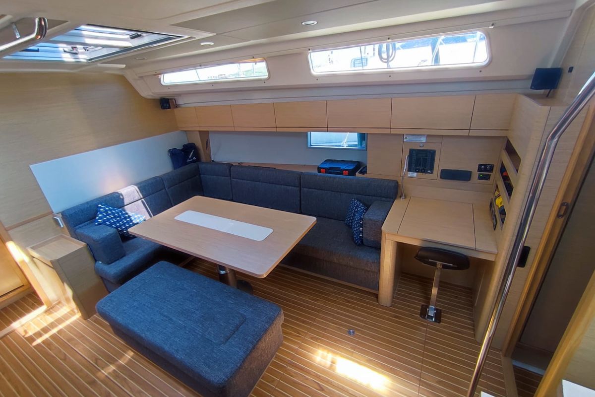 Salon of Pandora, a Hanse Yachts Hanse 508 sailboat at Lavreotiki Municipal Unit, Greece