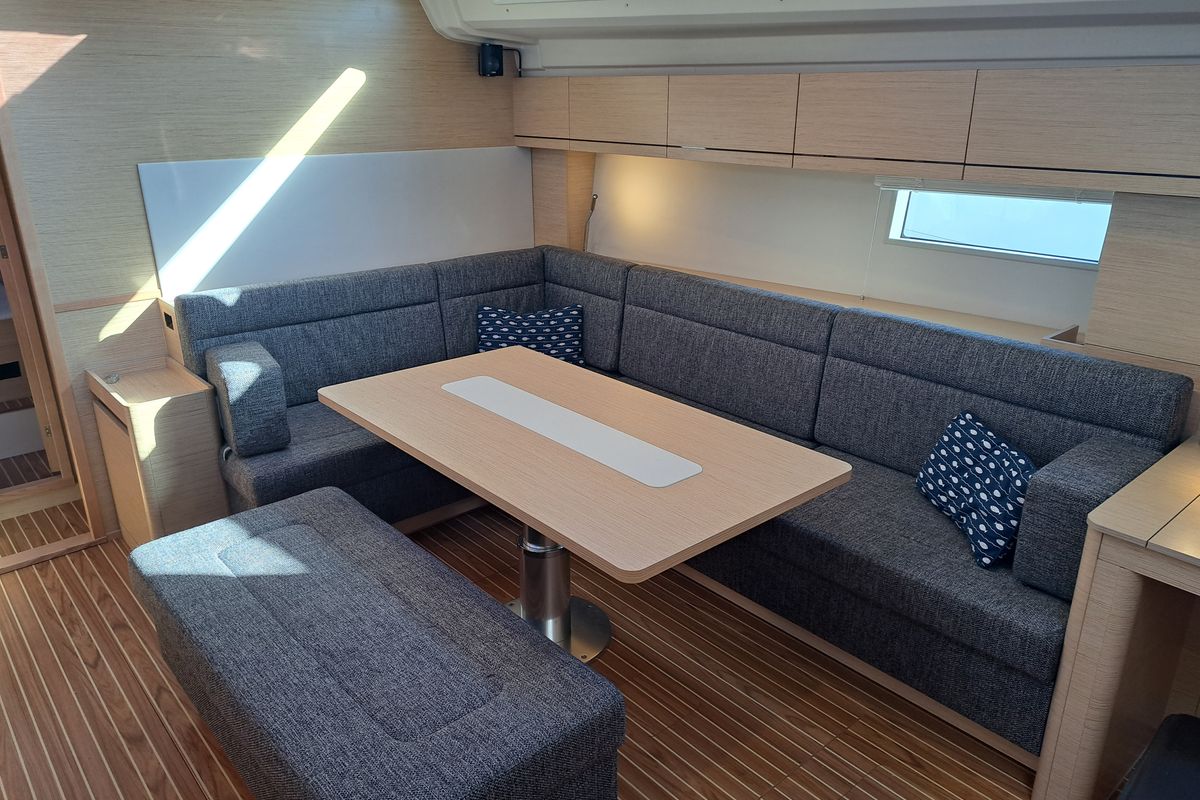 Salon of Pandora, a Hanse Yachts Hanse 508 sailboat at Lavreotiki Municipal Unit, Greece
