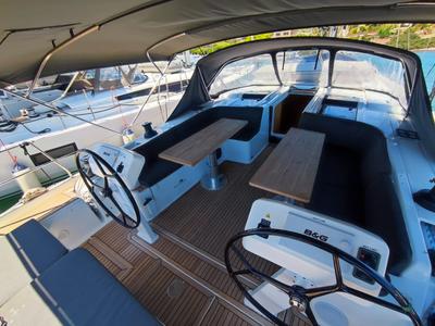 Cockpit of Pandora, a Hanse Yachts Hanse 508 sailboat at Lavreotiki Municipal Unit, Greece