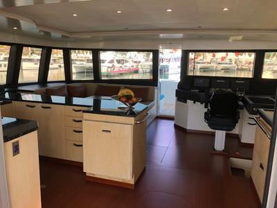 Cockpit of Premium +, a Gulet Serenity 64 catamaran at Sant Antoni de Portmany, Spain