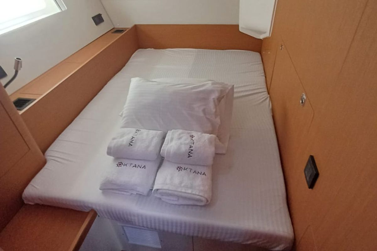 Cabin on Emirel, a Fountaine Pajot Isla 40 catamaran at Municipal Unit of Rhodes, Greece