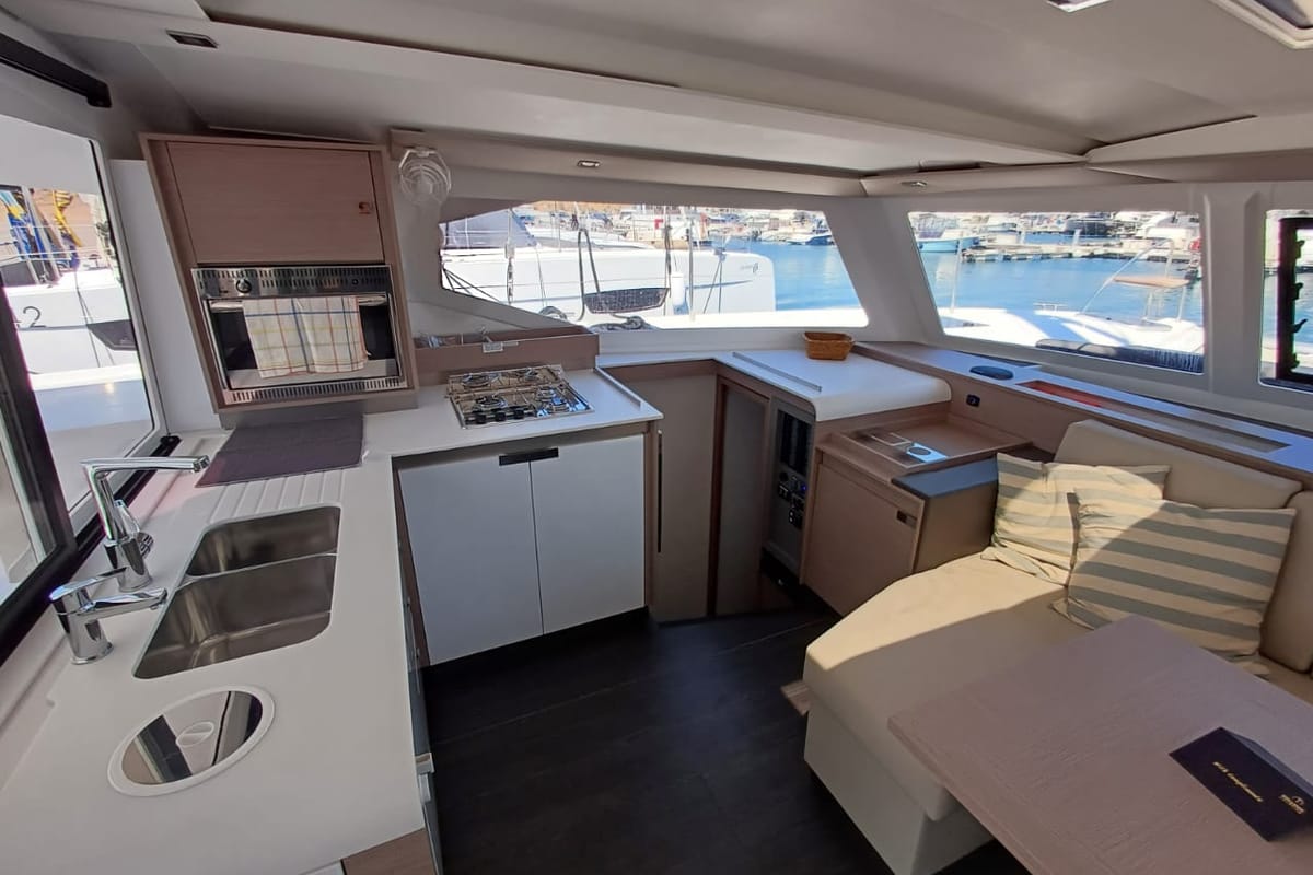 Galley of Emirel, a Fountaine Pajot Isla 40 catamaran at Municipal Unit of Rhodes, Greece