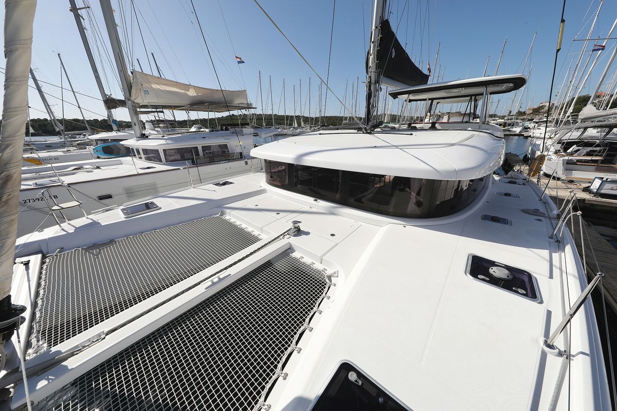 Deck of Easy Course, a Lagoon 42 catamaran at Grad Trogir, Croatia