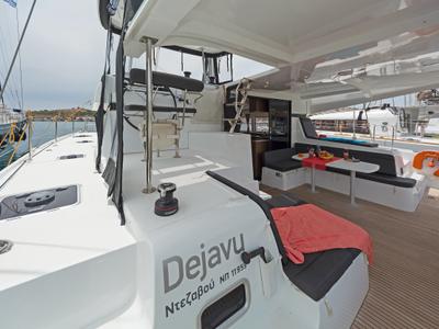 Deck of Deja Vu, a Lagoon 42 catamaran at Lavreotiki Municipal Unit, Greece