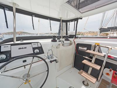 Cockpit of Deja Vu, a Lagoon 42 catamaran at Lavreotiki Municipal Unit, Greece