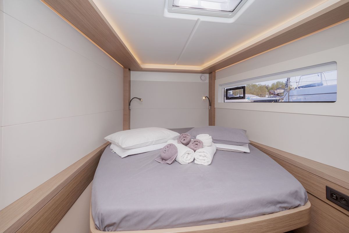 Cabin on Iris, a Lagoon 46 catamaran at Athens, Greece
