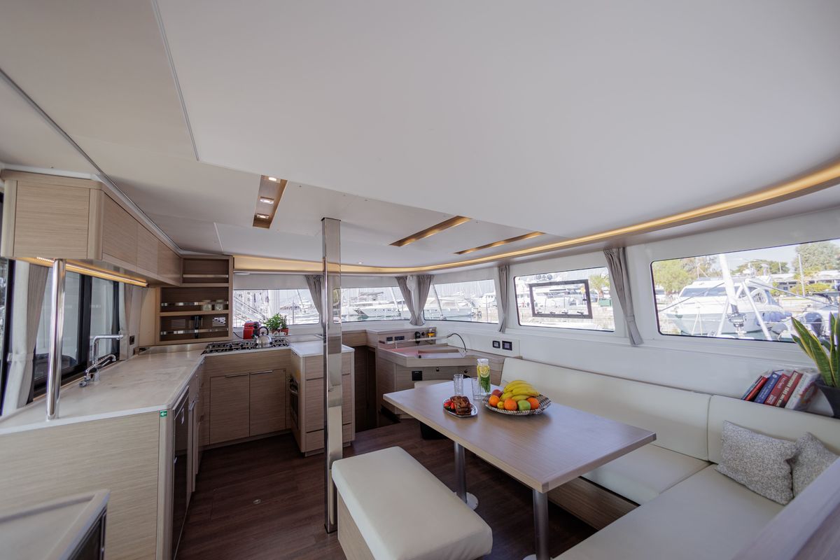 Salon of Iris, a Lagoon 46 catamaran at Athens, Greece