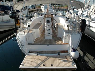 Cockpit of Kleeia, a Bavaria Cruiser 33 sailboat at Olbia, Italy