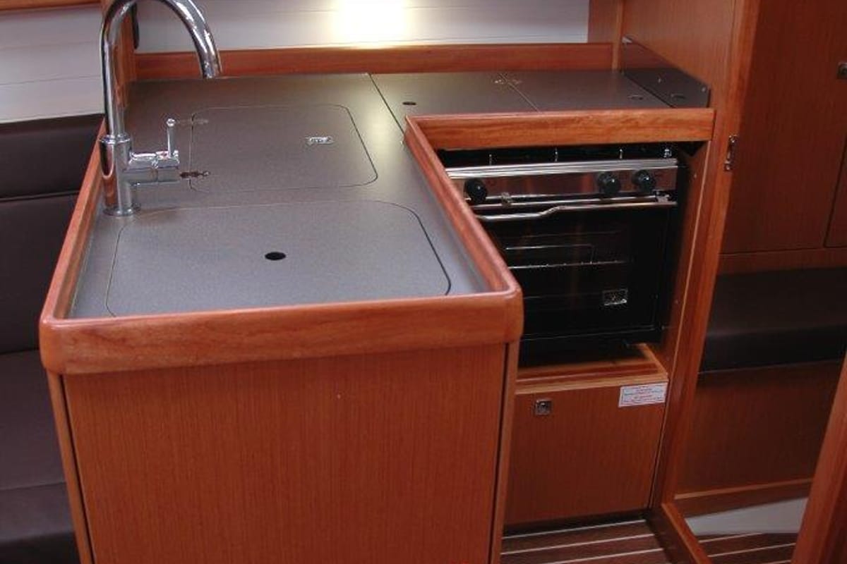 Galley of Kleeia, a Bavaria Cruiser 33 sailboat at Olbia, Italy