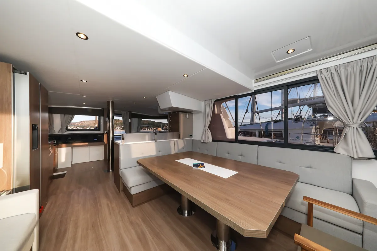 Salon of Carpe Diem, a Bali 4.8 catamaran at Grad Trogir, Croatia