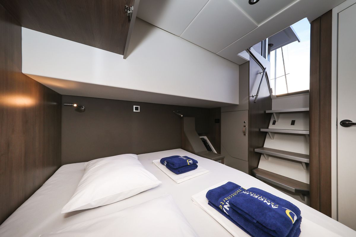 Cabin on Carpe Diem, a Bali 4.8 catamaran at Grad Trogir, Croatia