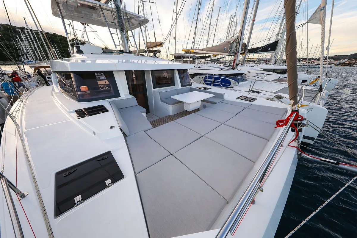 Deck of Carpe Diem, a Bali 4.8 catamaran at Grad Trogir, Croatia