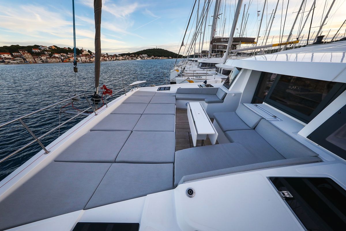 Deck of Carpe Diem, a Bali 4.8 catamaran at Grad Trogir, Croatia