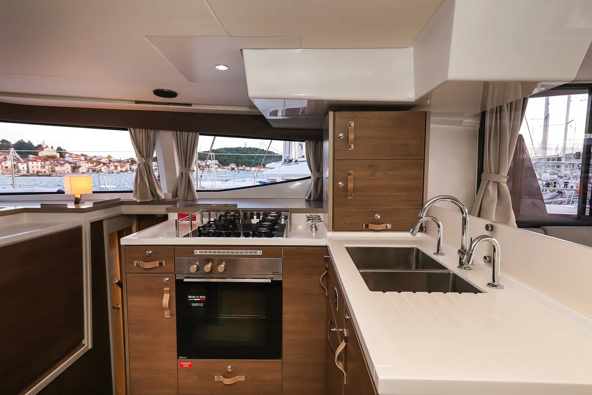 Galley of Carpe Diem, a Bali 4.8 catamaran at Grad Trogir, Croatia
