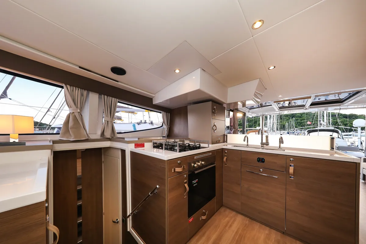 Galley of Carpe Diem, a Bali 4.8 catamaran at Grad Trogir, Croatia